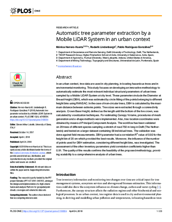(PDF) Automatic tree parameter extraction by a Mobile LiDAR System in ...