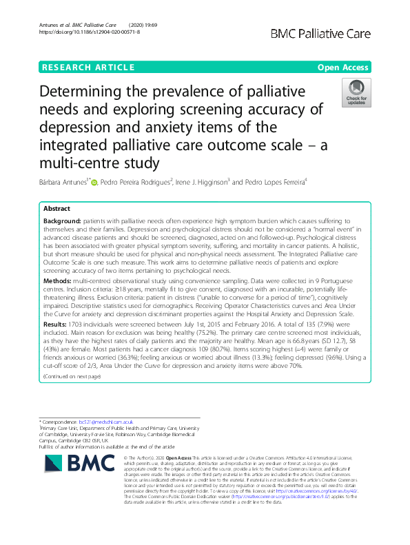 (PDF) Determining the prevalence of palliative needs and exploring ...
