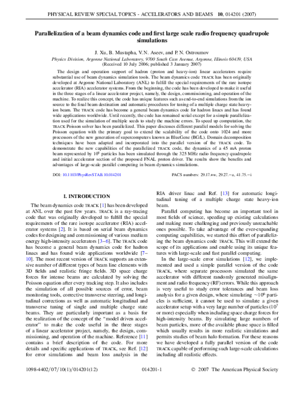 (PDF) Parallelization of a beam dynamics code and first large scale ...
