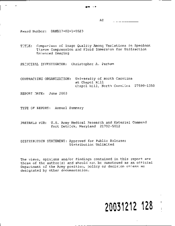 Comparison of Image Quality Among Variations in Specimen Tissue Compression and Fluid Immersion for Diffraction Enhanced Imaging