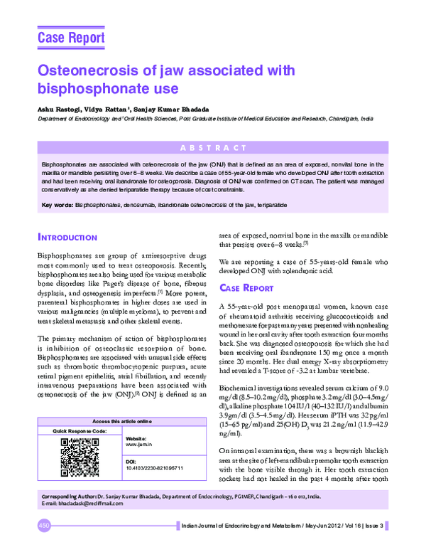 (PDF) Osteonecrosis of jaw associated with bisphosphonate use
