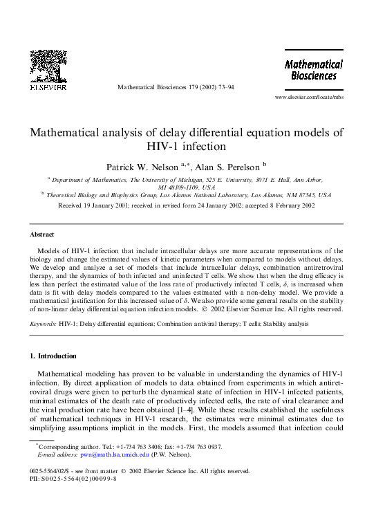 (PDF) Mathematical analysis of delay differential equation models of ...