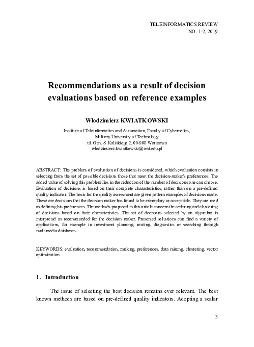 (PDF) Recommendations as a result of decision evaluations based on ...