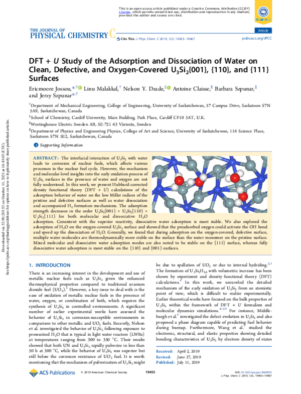 (PDF) DFT+U Study of the Adsorption and Dissociation of Water on Clean ...