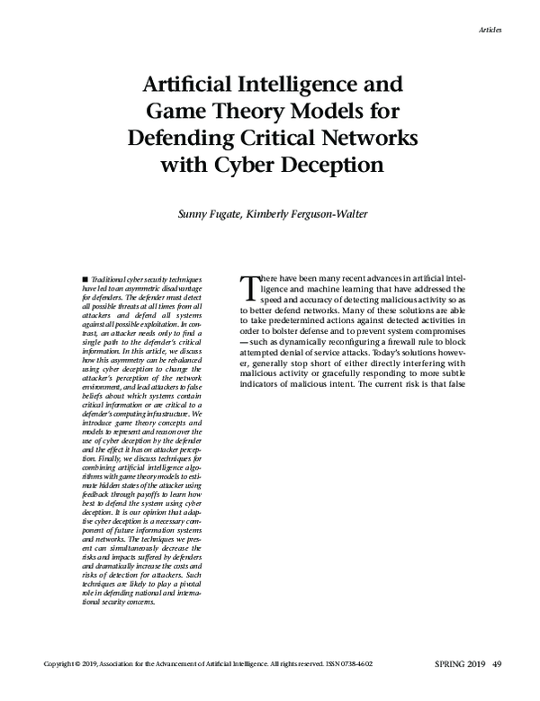 (PDF) Artificial Intelligence and Game Theory Models for Defending ...
