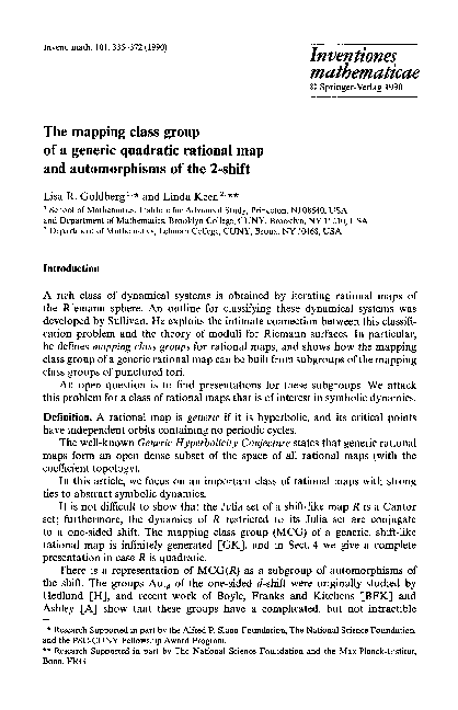 (PDF) The mapping class group of a generic quadratic rational map and ...