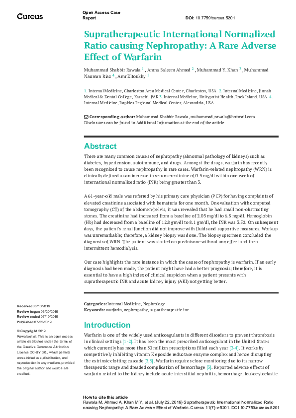 (PDF) Supratherapeutic International Normalized Ratio Due to Reduced