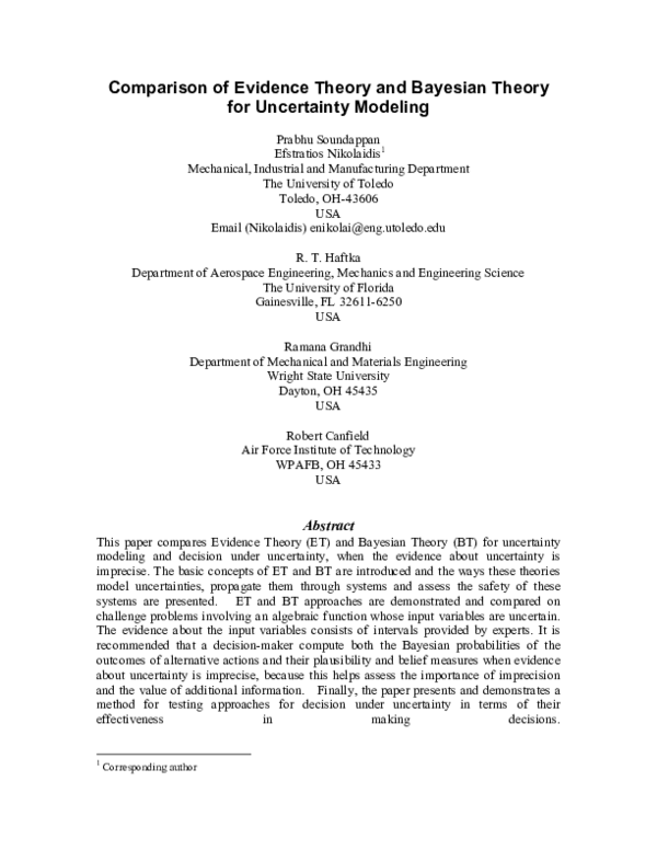 (PDF) Comparison of evidence theory and Bayesian theory for uncertainty ...