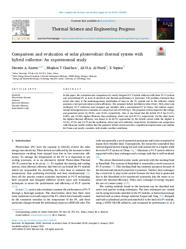 (PDF) Comparison and evaluation of solar photovoltaic thermal system ...