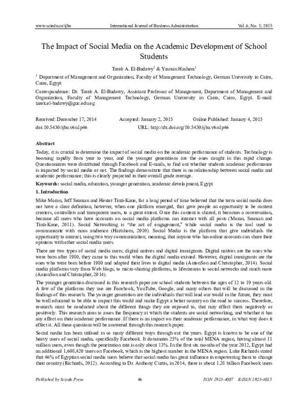 (PDF) The Impact of Social Media on the Academic Development of School ...