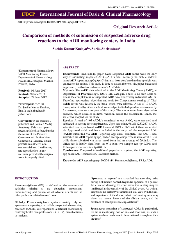 (PDF) Comparison of methods of submission of suspected adverse drug ...