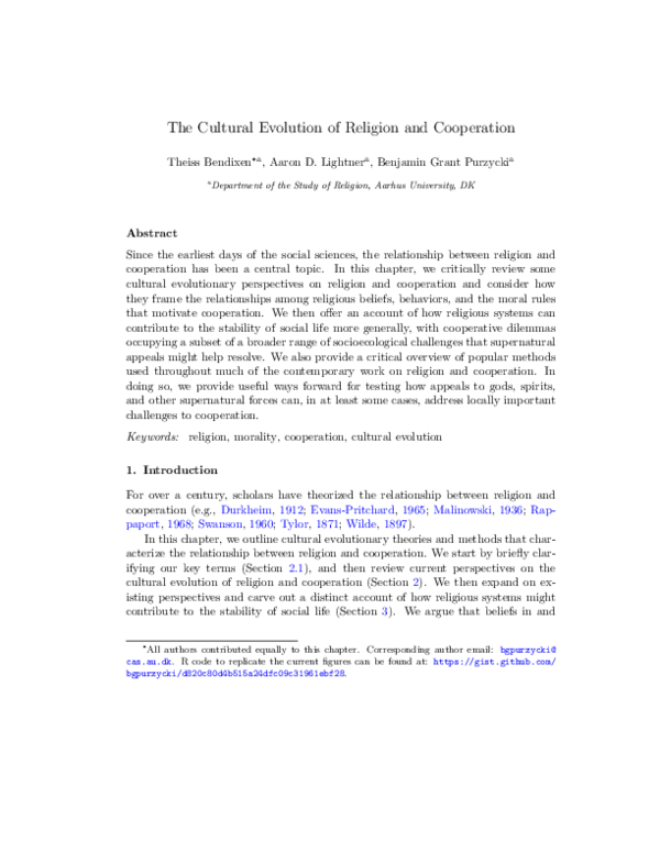 (PDF) The Cultural Evolution of Religion and Cooperation