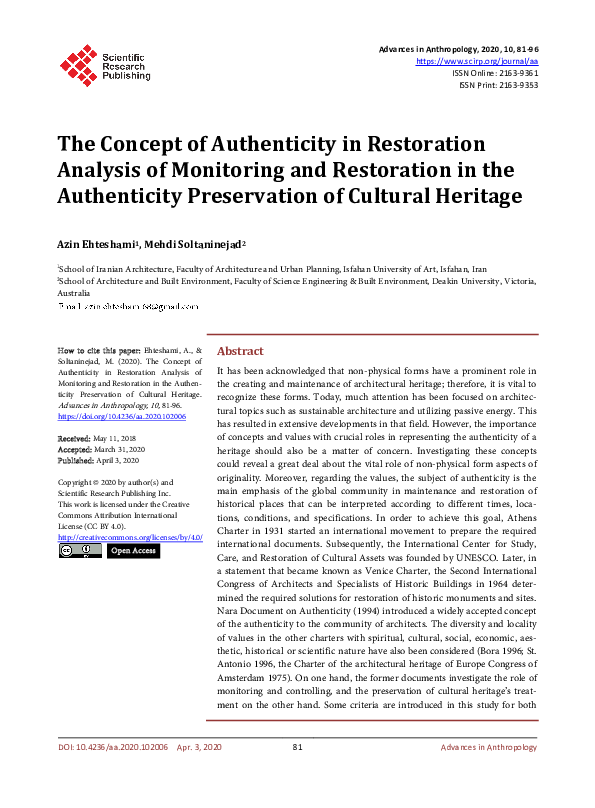 (PDF) The Concept of Authenticity in Restoration Analysis of Monitoring ...