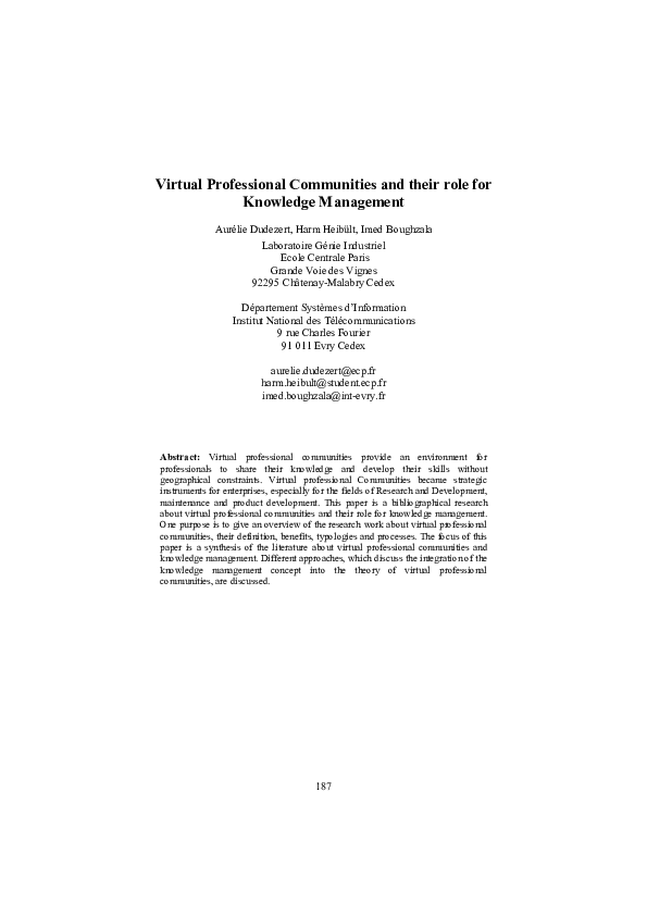 (PDF) Virtual professional communities and their role for knowledge ...