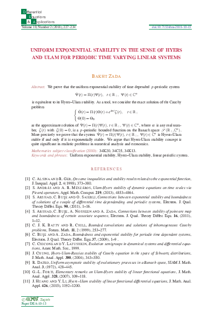 (PDF) Uniform exponential stability in the sense of Hyers and Ulam for ...
