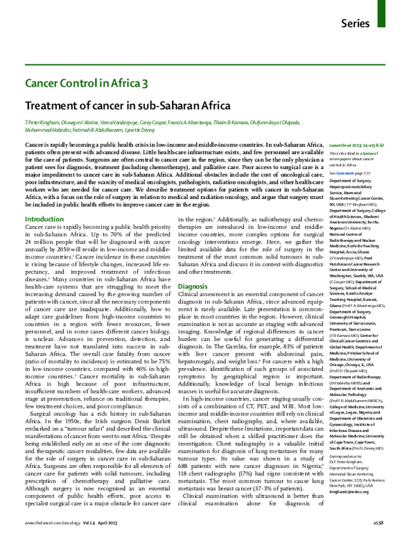 (PDF) Treatment of cancer in sub-Saharan Africa
