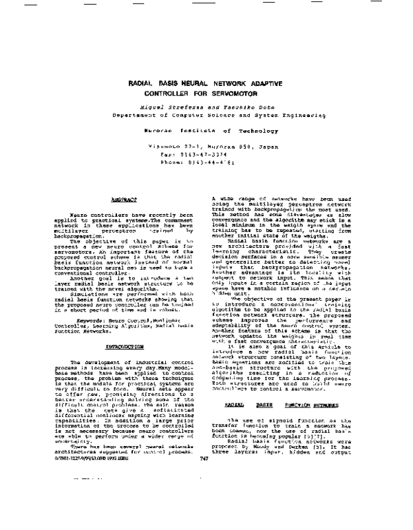 (PDF) Radial basis neural network adaptive controller for servomotor