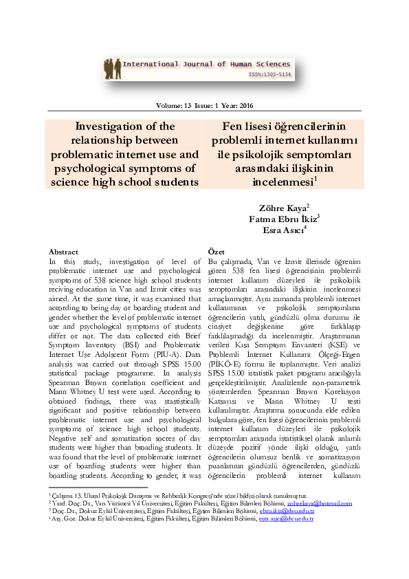 (PDF) Investigation of the relationship between problematic internet ...