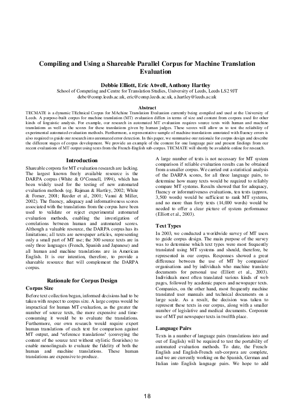 (PDF) Compiling and Using a Shareable Parallel Corpus for Machine ...