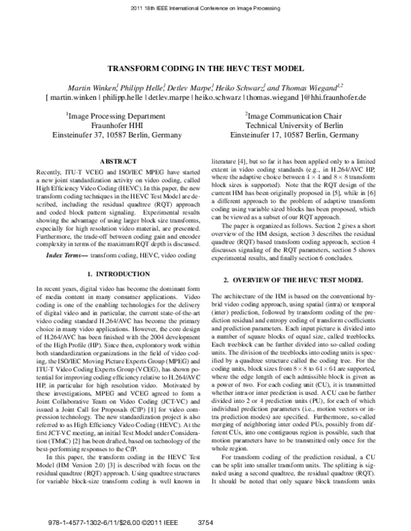 (PDF) Transform coding in the HEVC test model
