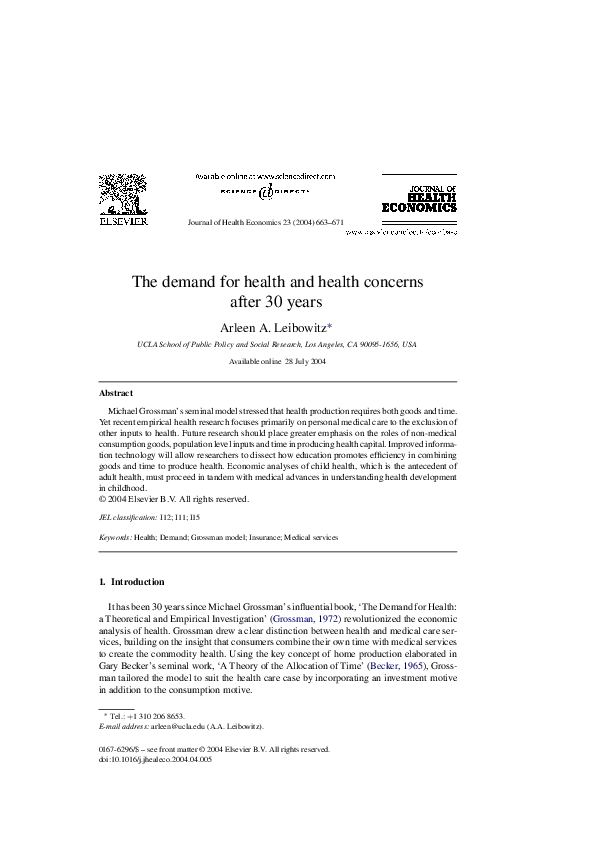 (PDF) The demand for health and health concerns after 30 years