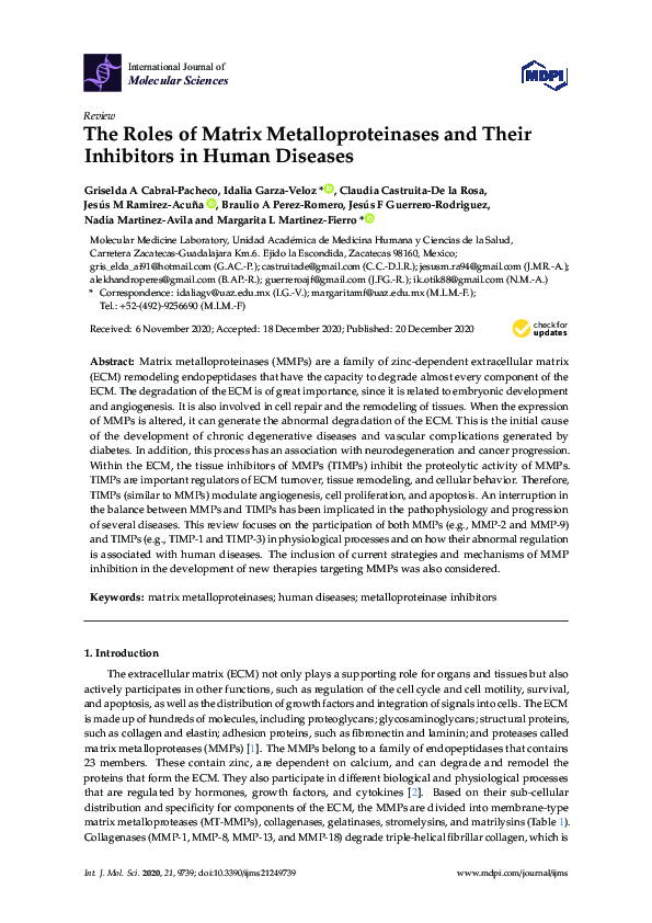 (PDF) The Roles of Matrix Metalloproteinases and Their Inhibitors in ...