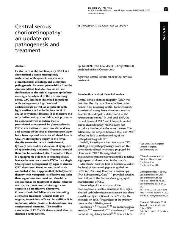 (PDF) Central serous chorioretinopathy: an update on pathogenesis and ...
