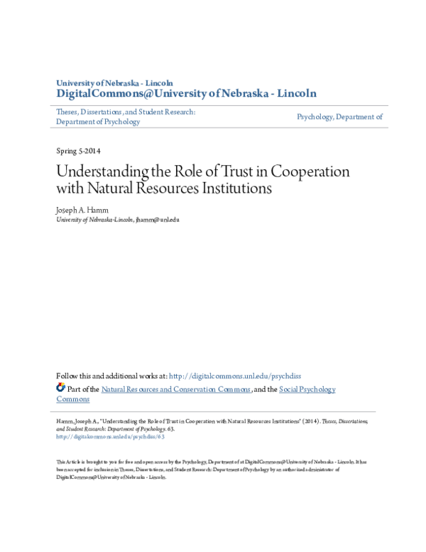 (PDF) Understanding the Role of Trust in Cooperation with a Governance ...