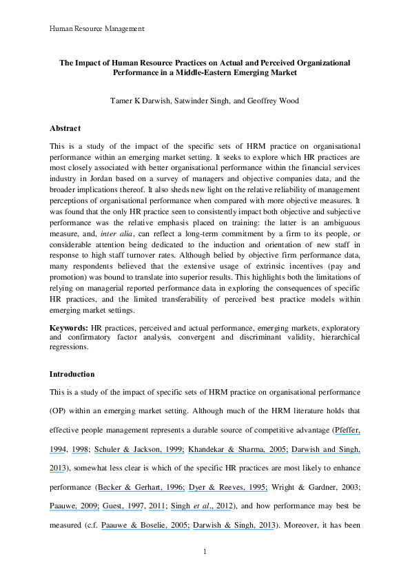 (PDF) The Impact of Human Resource Practices on Actual and Perceived ...