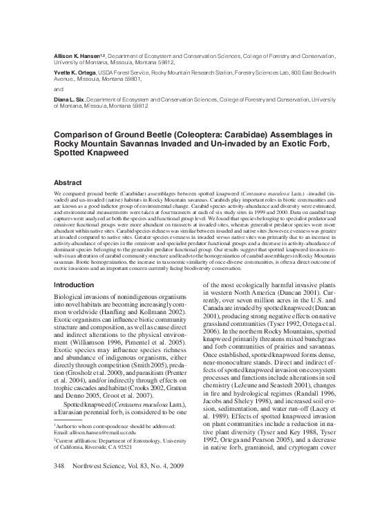 (PDF) Comparison of Ground Beetle (Coleoptera: Carabidae) Assemblages ...