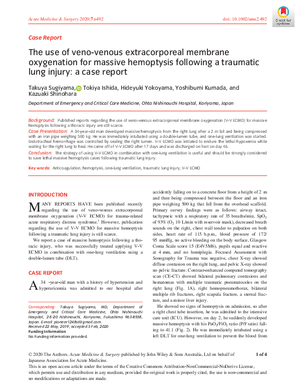 (PDF) Use of Venovenous Extracorporeal Membrane Oxygenation and an ...