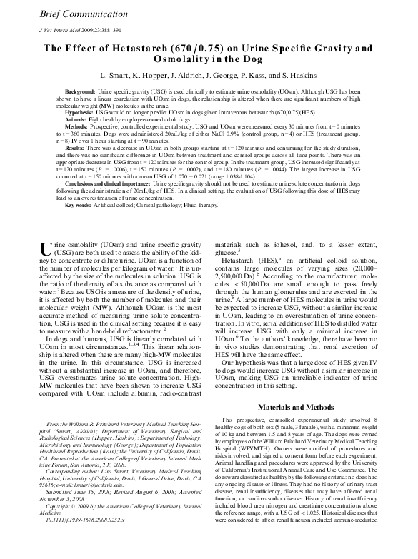 (PDF) The Effect of Hetastarch (670/0.75) on Urine Specific Gravity and ...