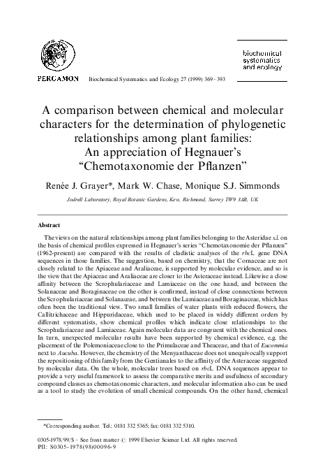 (PDF) A comparison between chemical and molecular characters for the ...