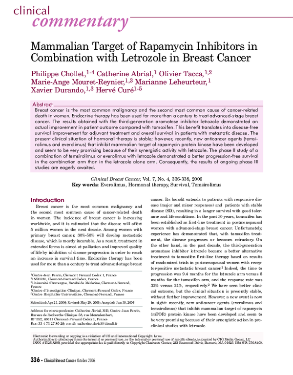 (PDF) Mammalian Target of Rapamycin Inhibitors in Combination with ...