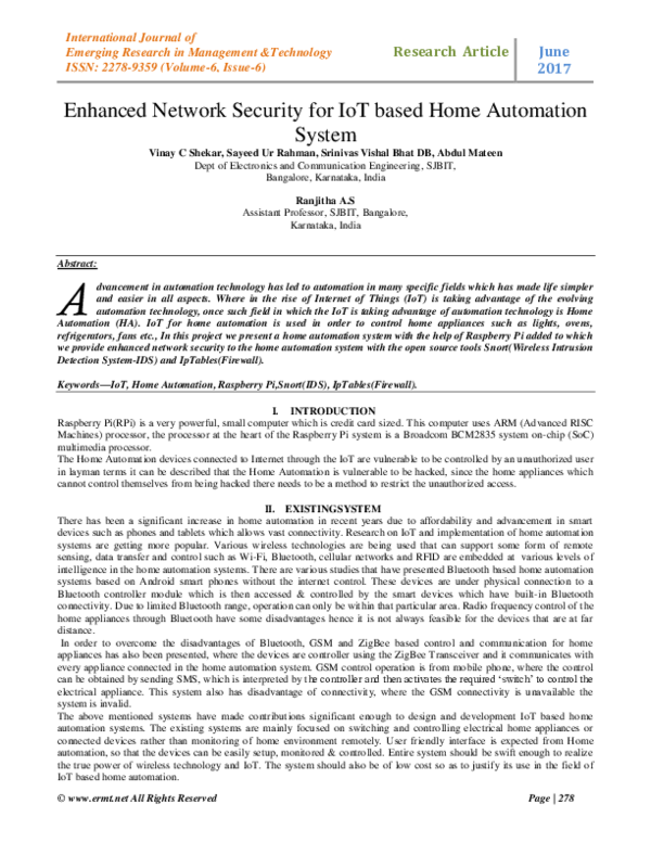 (PDF) Enhanced Network Security for IoT based Home Automation System