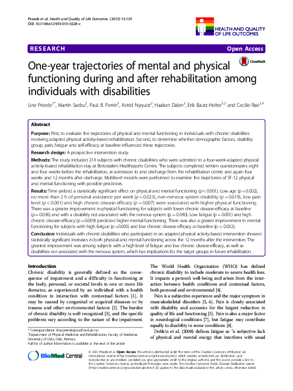 (PDF) One-year trajectories of mental and physical functioning during ...