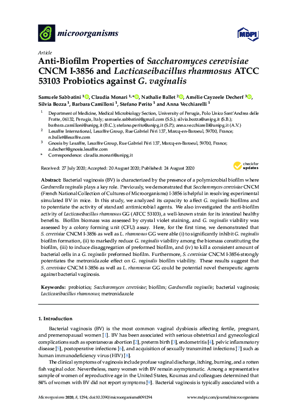 (PDF) AntiBiofilm Properties of Saccharomyces cerevisiae