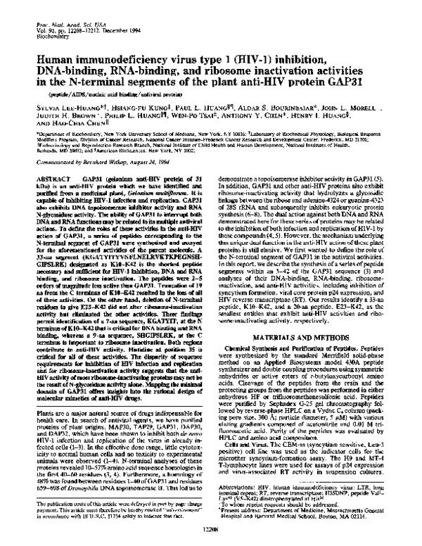 (PDF) Human immunodeficiency virus type 1 (HIV-1) inhibition, DNA ...