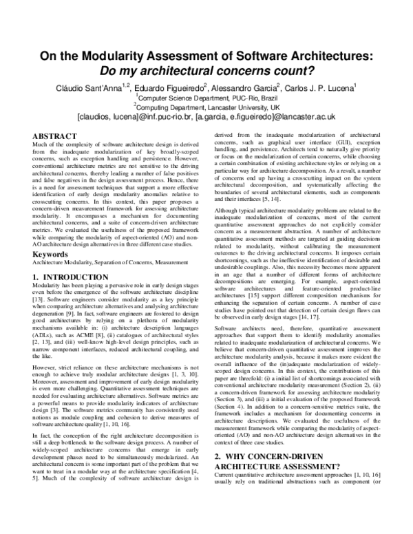(PDF) On the Modularity Assessment of Software Architectures: Do my ...