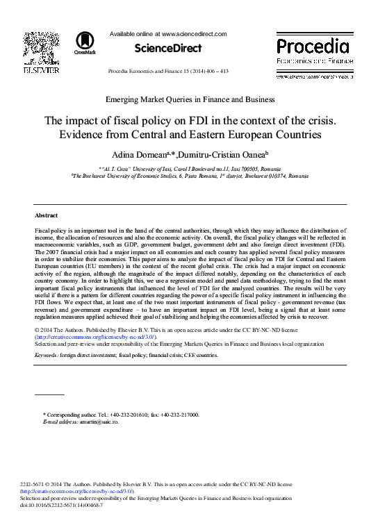 (PDF) The Impact of Fiscal Policy on FDI in the Context of the Crisis ...