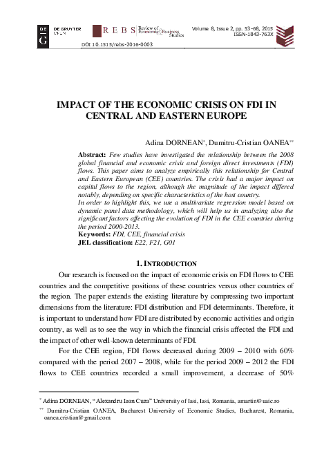 (PDF) Impact of the Economic Crisis on FDI in Central and Eastern Europe