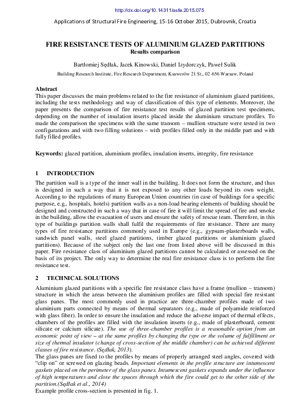 (PDF) FIRE RESISTANCE TESTS OF ALUMINIUM GLAZED PARTITIONS, Results ...