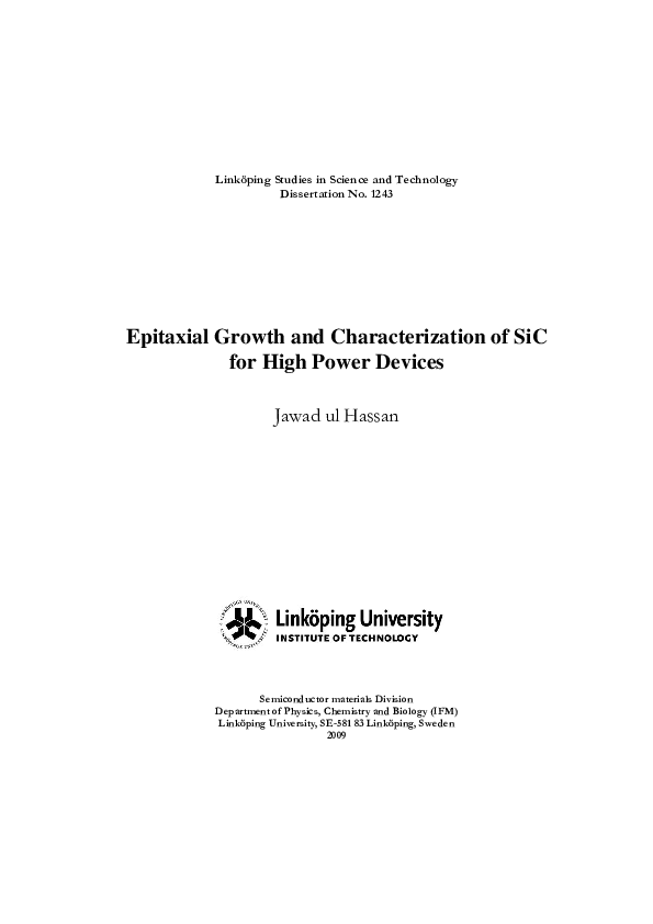 (PDF) Epitaxial Growth and Characterization of SiC for High Power Devices