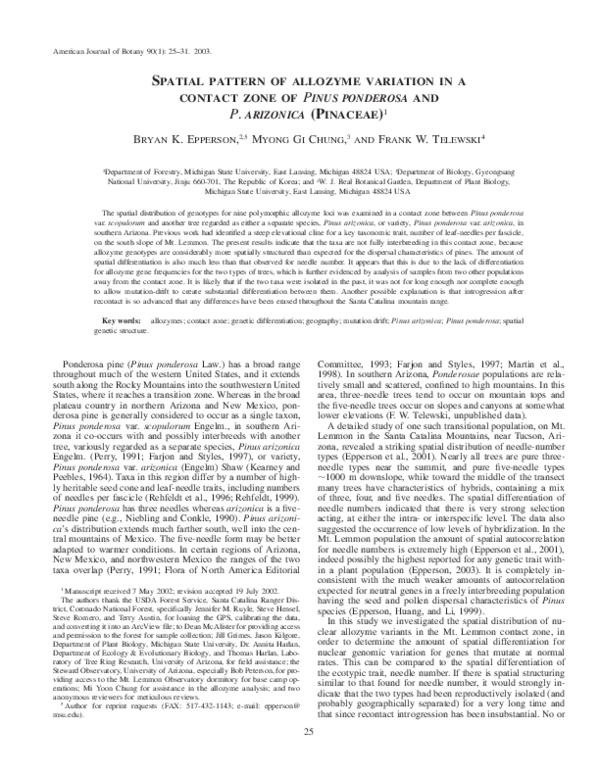 (PDF) Spatial pattern of allozyme variation in a contact zone of Pinus ...