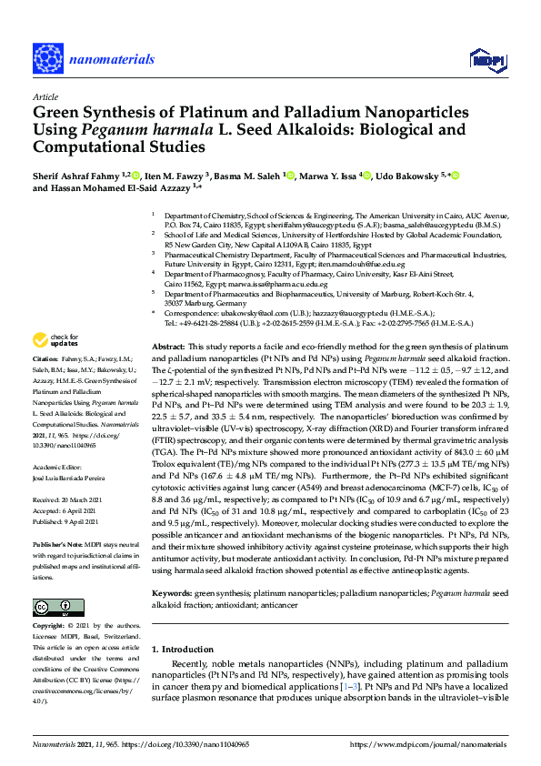 (PDF) Green Synthesis of Platinum and Palladium Nanoparticles Using ...