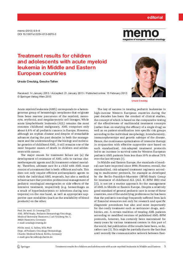 (PDF) Treatment results for children and adolescents with acute myeloid ...