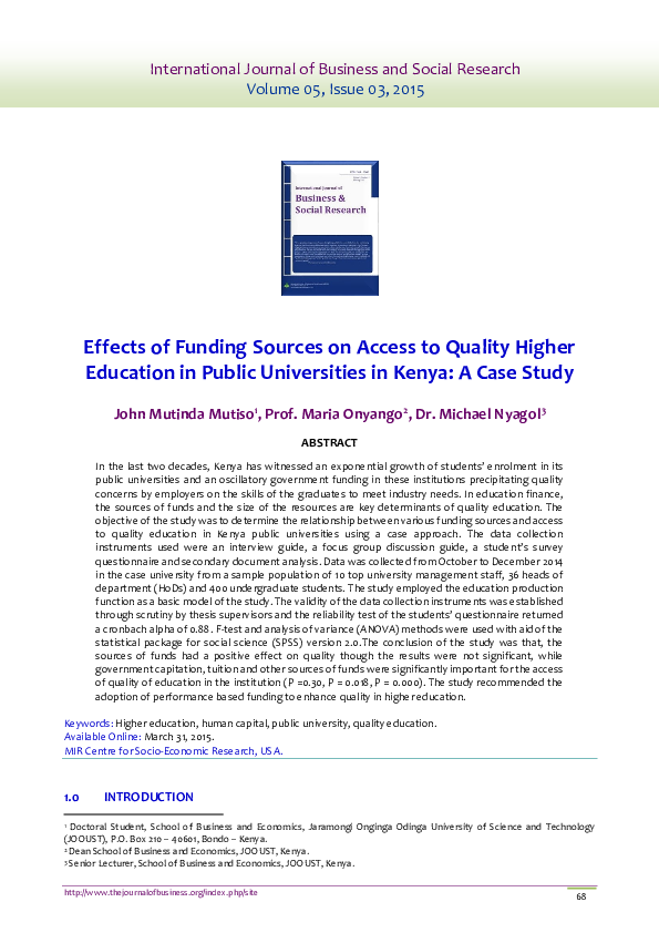(PDF) Effects of Funding Sources on Access to Quality Higher Education ...