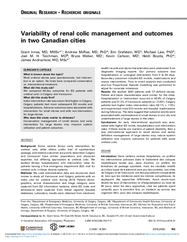 (PDF) Variability of renal colic management and outcomes in two ...