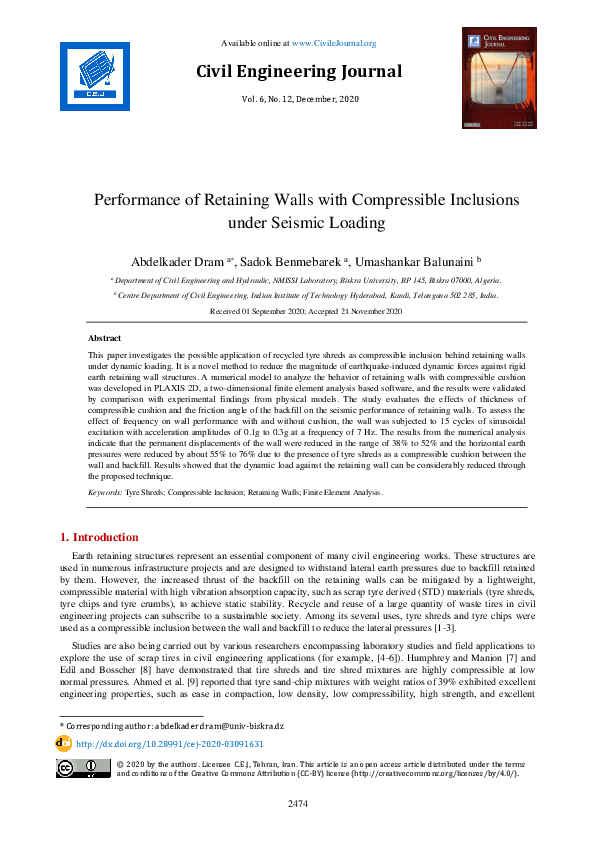 (PDF) Performance of Retaining Walls with Compressible Inclusions under ...