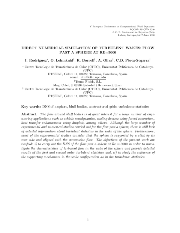 (PDF) Direct numerical simulation of turbulent wakes: flow past a ...